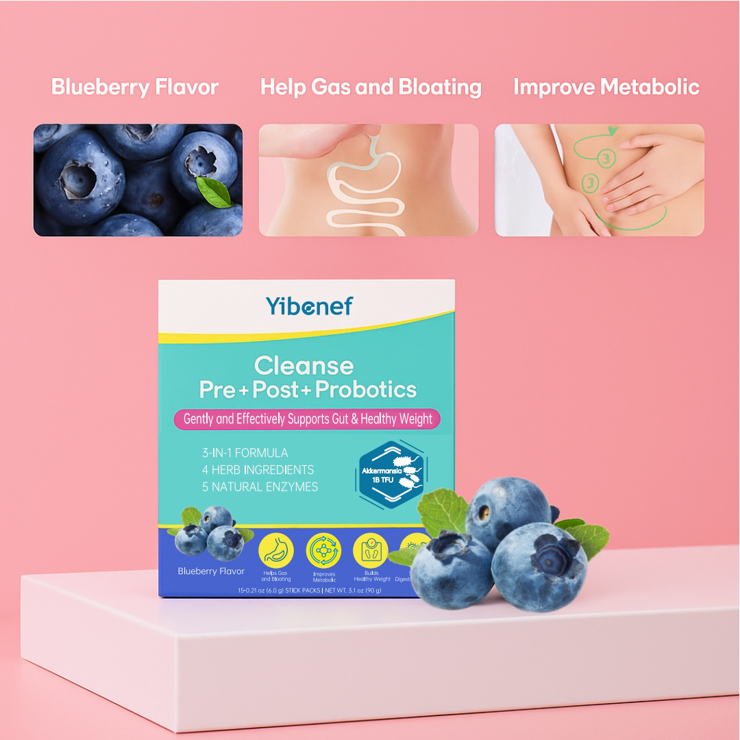 Yibenef 60B TFU+CFU 0 Sugar & Sodium Blueberry-Flavored Gut Saver 1 Stick has 8 Probiotics, 5 Prebiotics, Superfoods, Low Calories Digestive Enzymes No Bloating After Eating-Feel Great in 15 Days